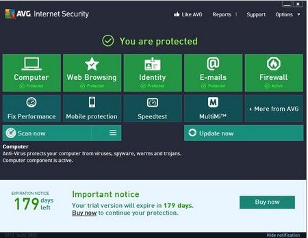 AVG Internet Security 2013 với giao diện theo phong cách Metro của Windows 8
