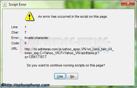 Lỗi Yahoo Scrip Error